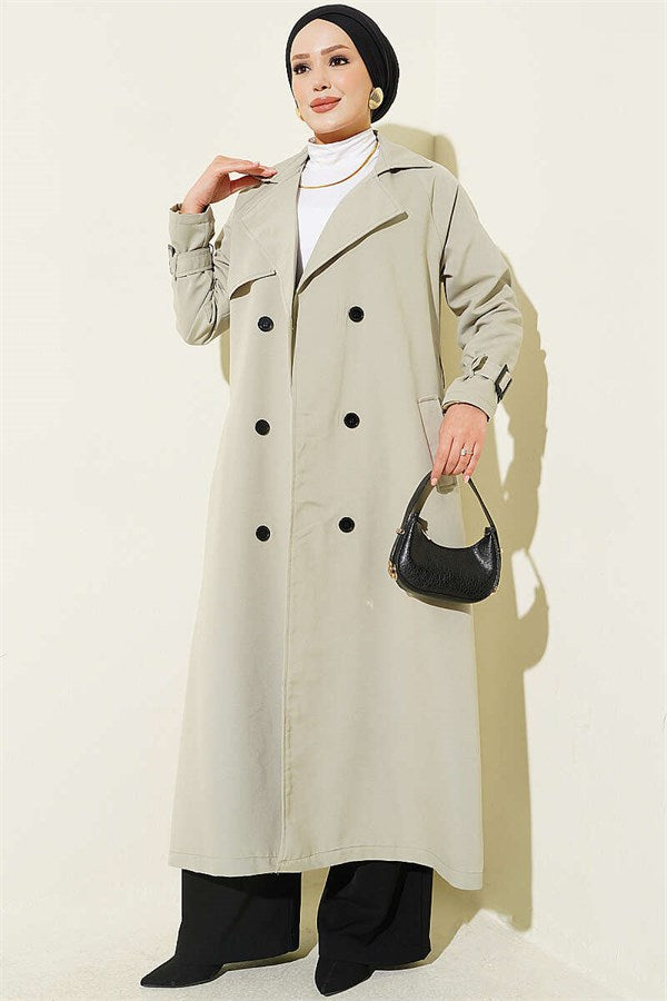 Lined Belted Trench Coat, Light Green