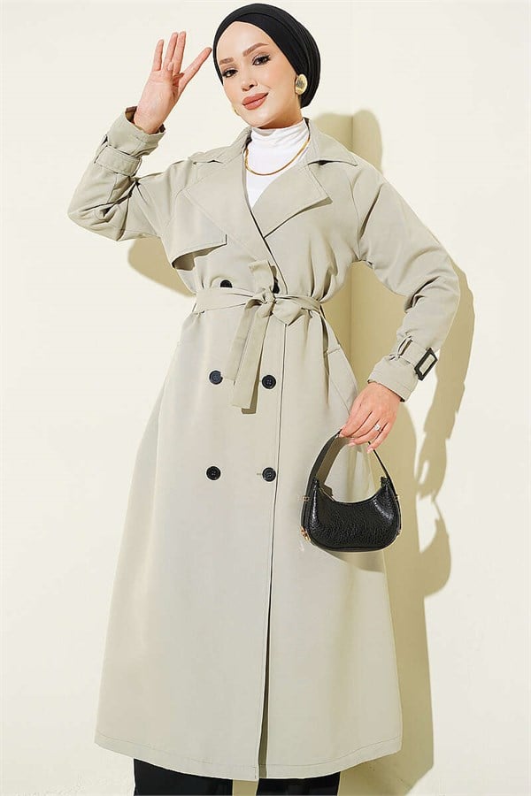 Lined Belted Trench Coat, Light Green