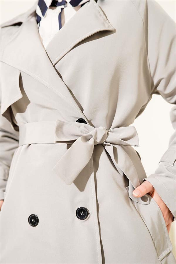 Lined Belted Trench Coat Gray