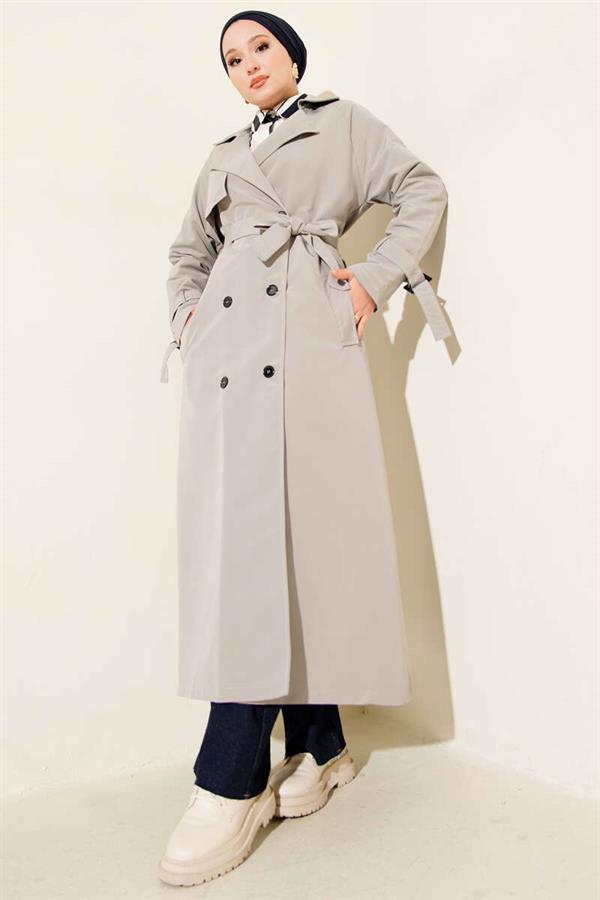 Lined Belted Trench Coat Gray