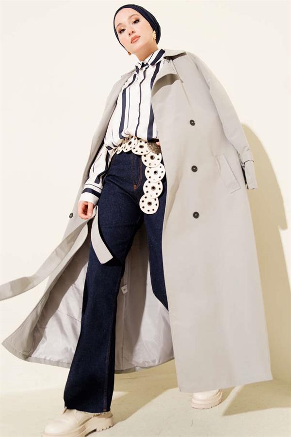 Lined Belted Trench Coat Gray