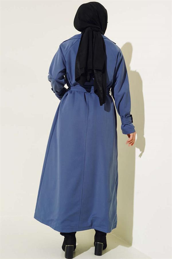  Indigo Lined Belted Trench Coat