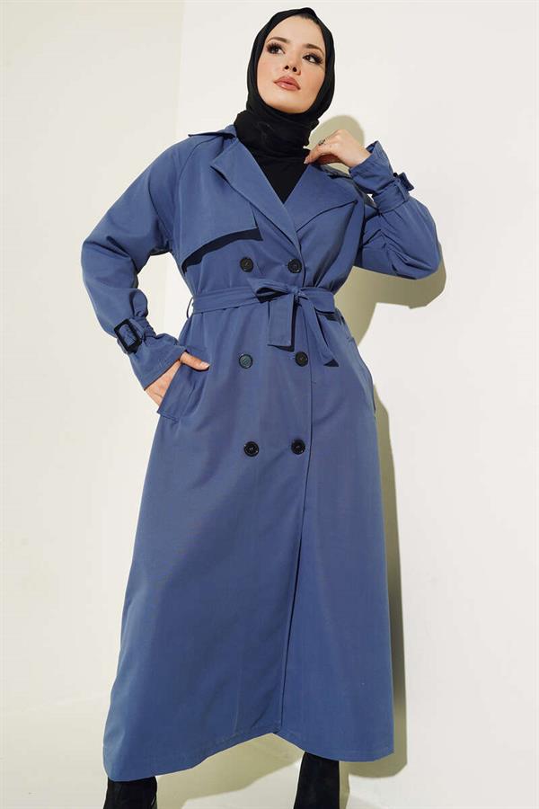  Indigo Lined Belted Trench Coat