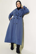  Indigo Lined Belted Trench Coat