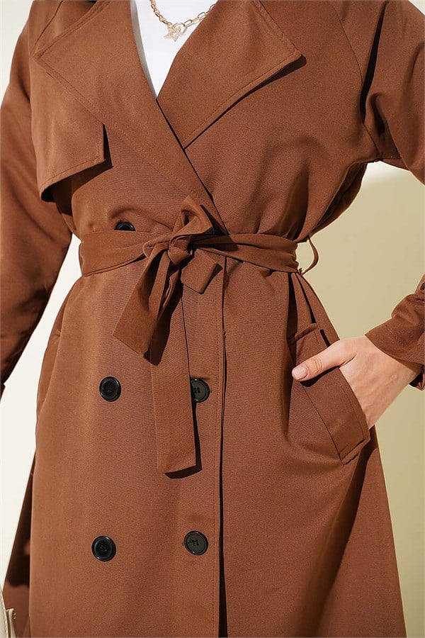 Lined Belted Trench Coat, Chestnut