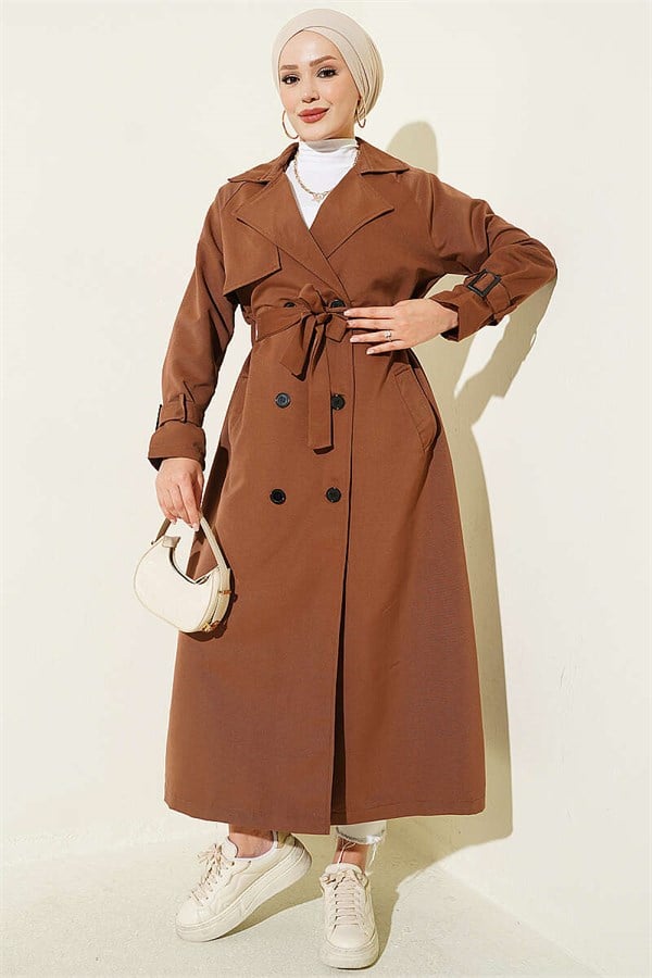 Lined Belted Trench Coat, Chestnut