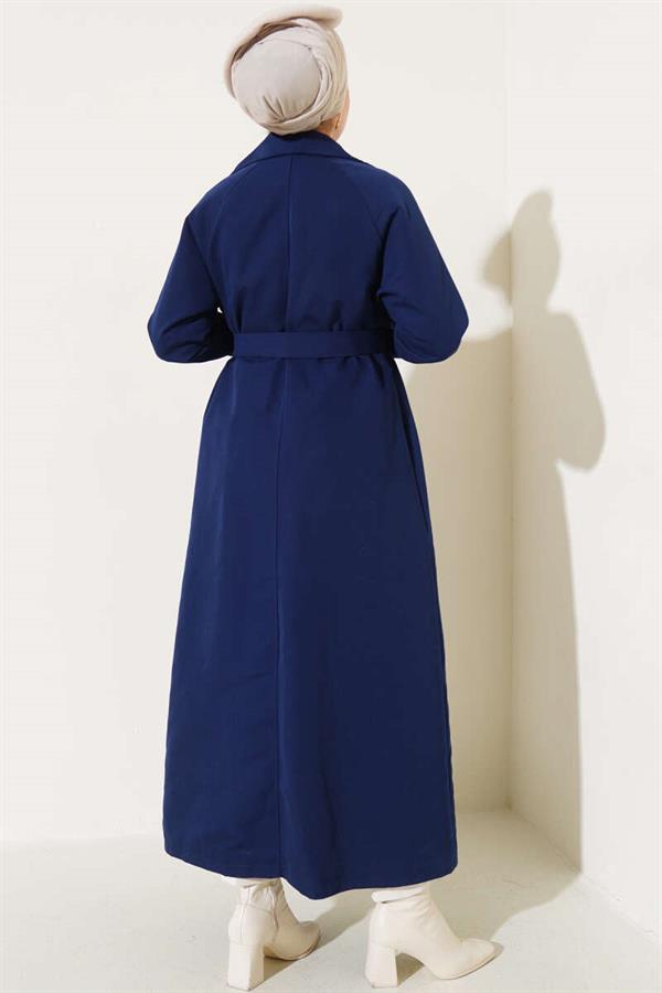 Inside Lined Belted Trench Coat Navy Blue