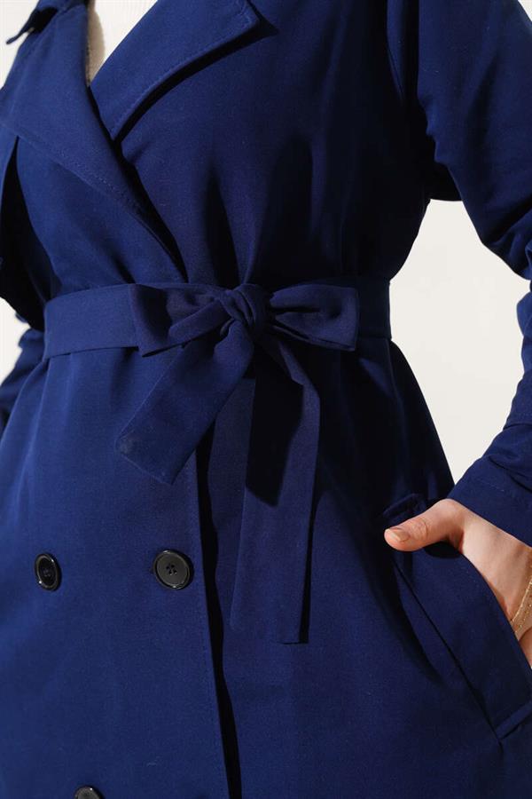 Inside Lined Belted Trench Coat Navy Blue