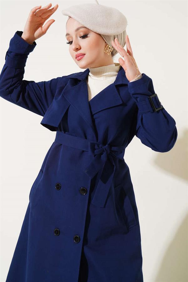 Inside Lined Belted Trench Coat Navy Blue