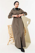 Inside Striped Waist Tunnel Trench Coat Khaki