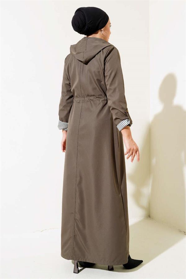 Inside Striped Waist Tunnel Trench Coat Khaki