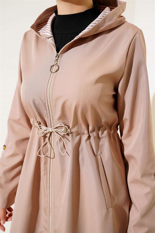 Inside Striped Waist Tunnel Trench Coat Latte
