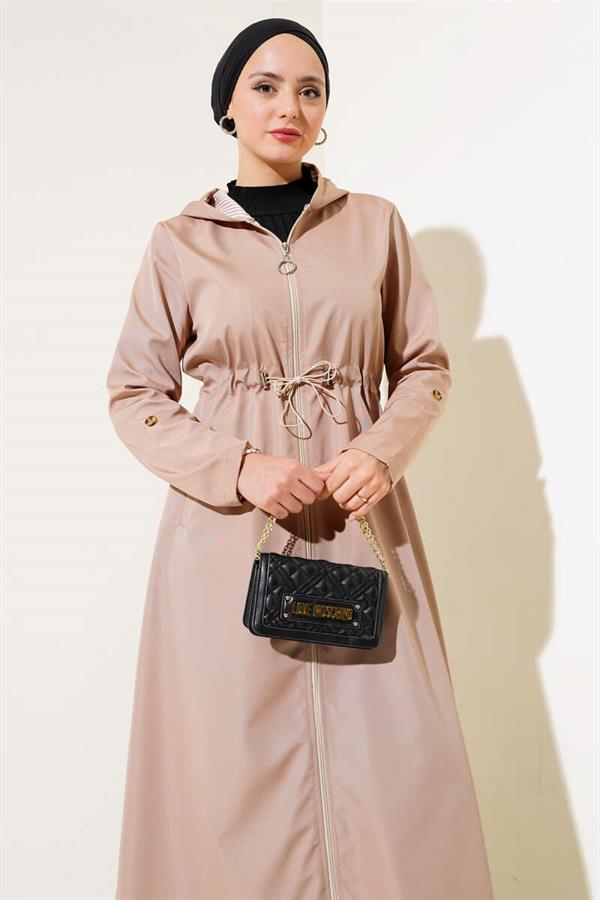 Inside Striped Waist Tunnel Trench Coat Latte