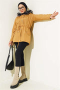 Fur Lined Short Coat Camel