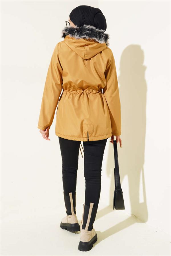 Fur Lined Short Coat Camel