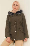 Short Coat with Fur Inside Khaki