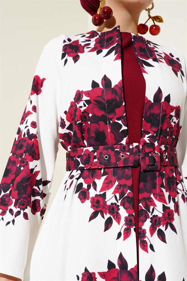 Underwear-Look Belted Dress, Burgundy