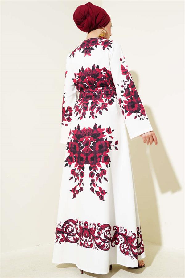 Underwear-Look Belted Dress, Burgundy