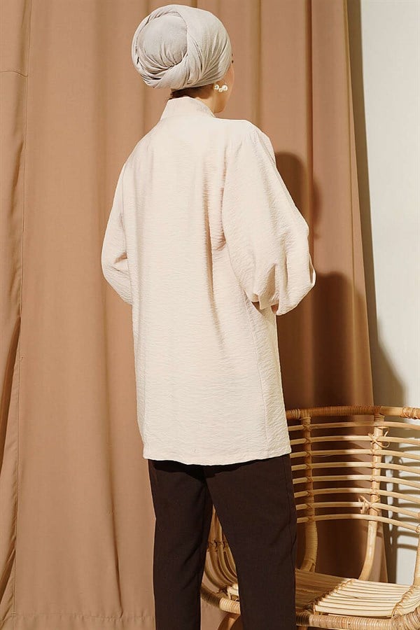 Beige Cardigan and Undershirt 2 Piece Set with Stone Embellishments