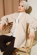 Beige Cardigan and Undershirt 2 Piece Set with Stone Embellishments