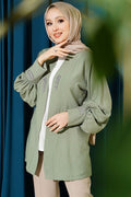 Stone Embellished Cardigan and Lining Set in Light Green