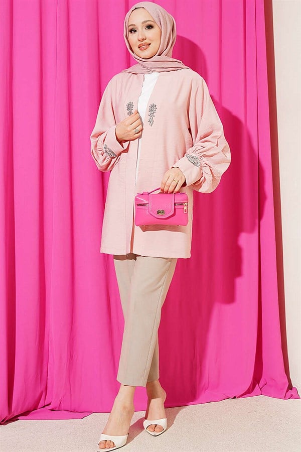 Powder Pink Embellished Cardigan and Lined Set