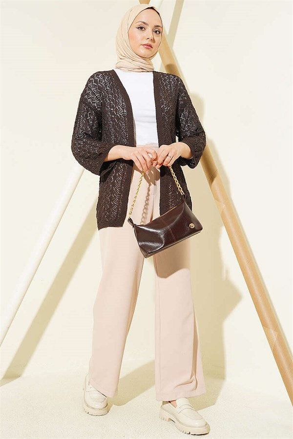 Fine Openwork Cardigan Dark Brown