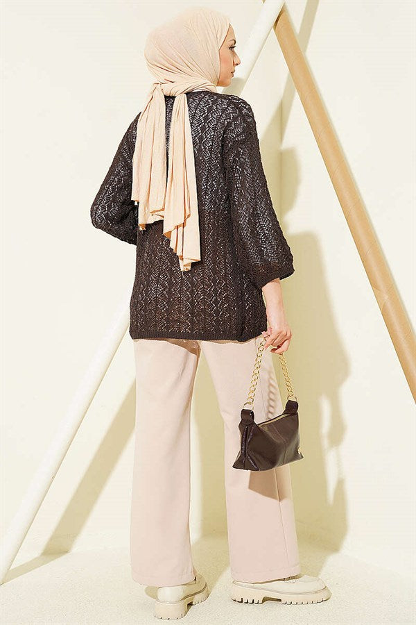 Fine Openwork Cardigan Dark Brown