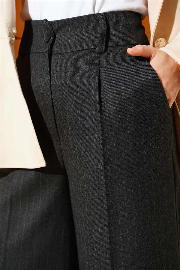 Fine Line Detail Wide Leg Trousers Anthracite