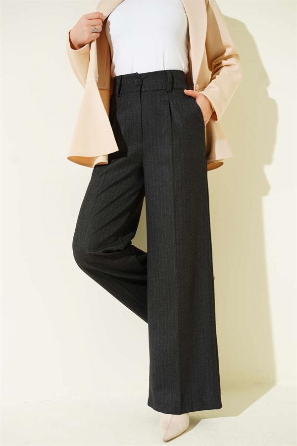 Fine Line Detail Wide Leg Trousers Anthracite