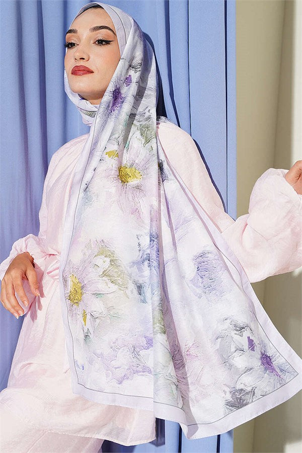 Fine Line Detail Floral Scarf Light Lilac