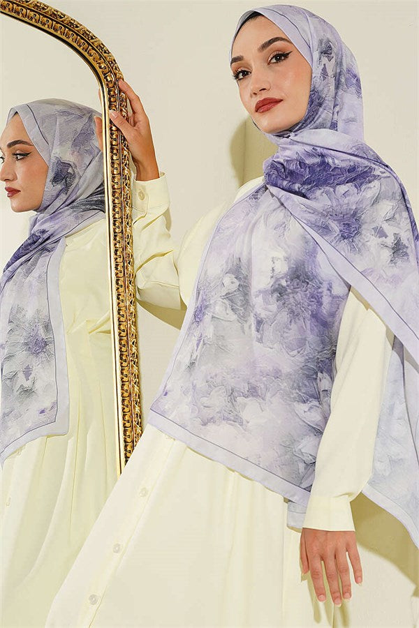 Fine Line Detail Floral Scarf Lilac