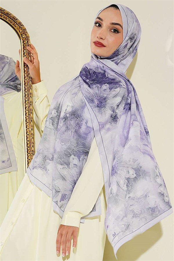 Fine Line Detail Floral Scarf Lilac