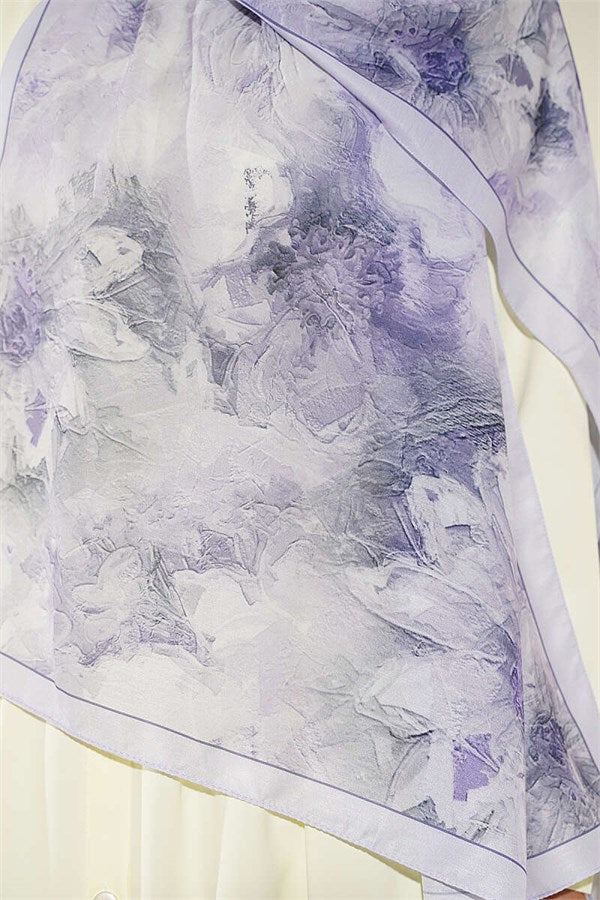 Fine Line Detail Floral Scarf Lilac
