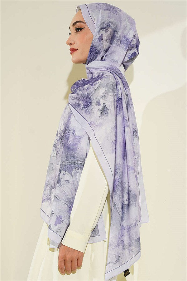 Fine Line Detail Floral Scarf Lilac