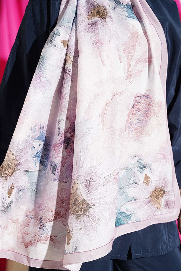 Fine Line Detail Floral Scarf Powder Pink