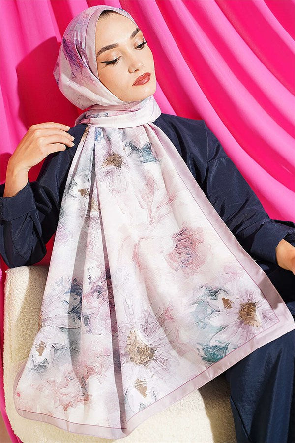 Fine Line Detail Floral Scarf Powder Pink