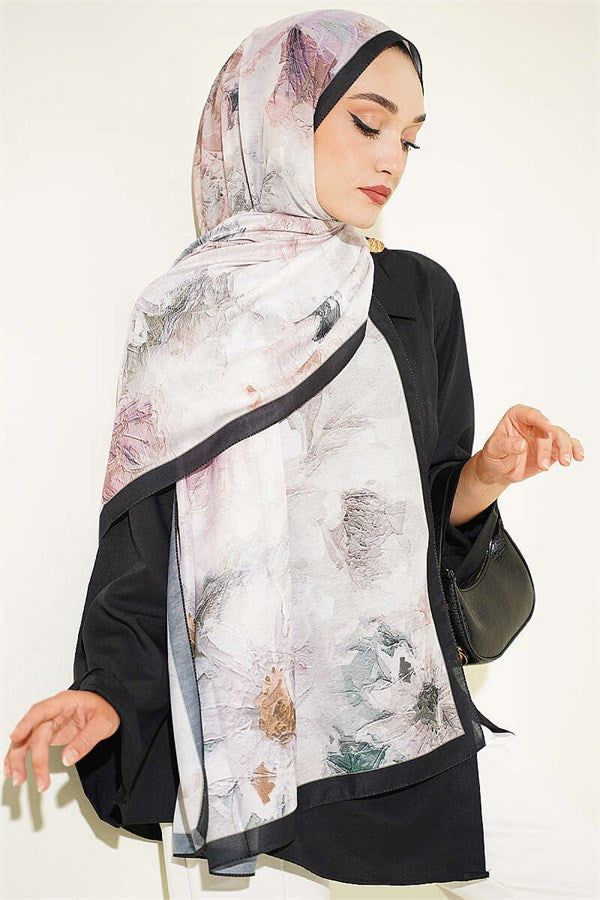Fine Line Detail Floral Scarf Black
