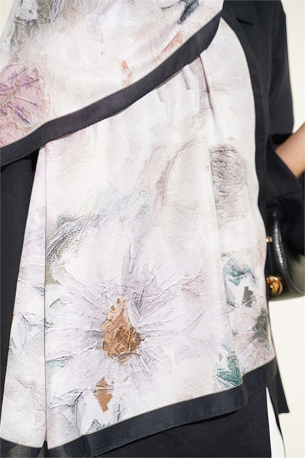 Fine Line Detail Floral Scarf Black