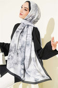 Fine Line Detail Floral Scarf Black Smoke