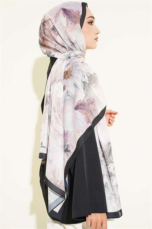 Fine Line Detail Floral Scarf Black