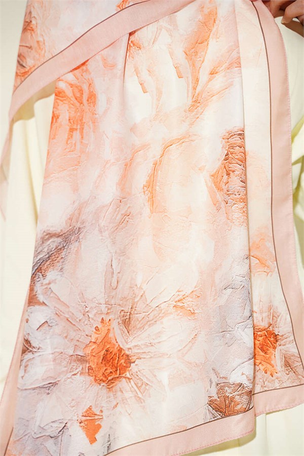 Fine Line Detail Floral Scarf Salmon