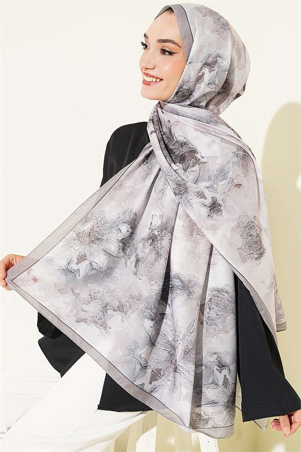 Fine Line Detail Floral Scarf, Mink