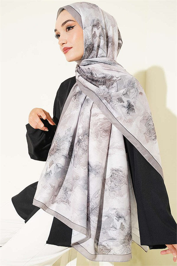 Fine Line Detail Floral Scarf, Mink