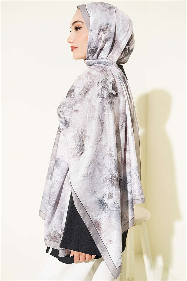Fine Line Detail Floral Scarf, Mink