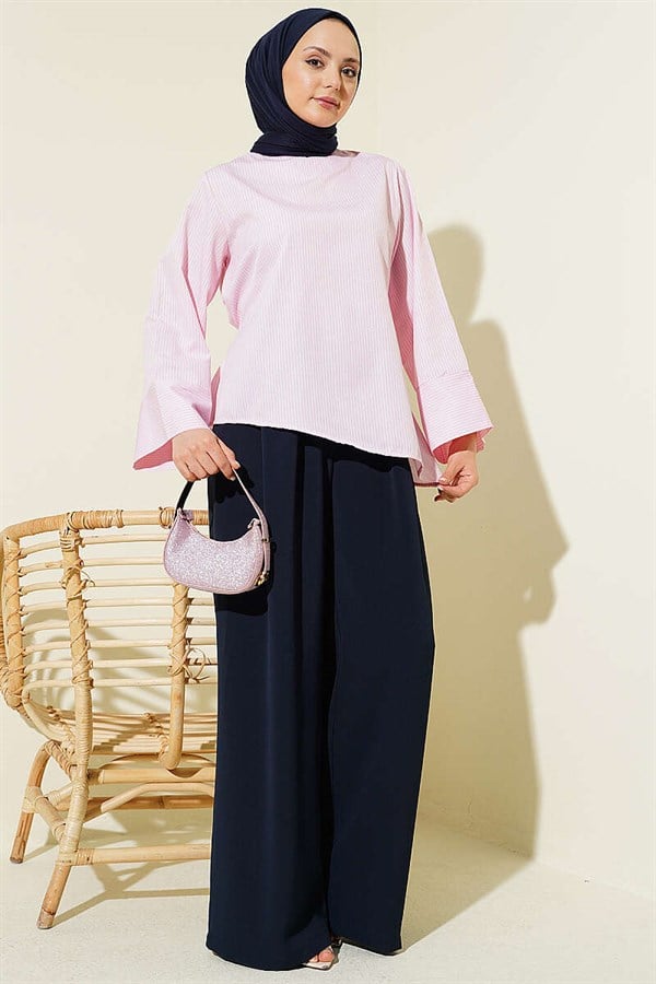 Fine Striped Asymmetrical Cut Tunic Pink