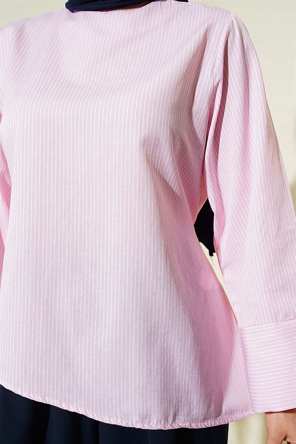 Fine Striped Asymmetrical Cut Tunic Pink