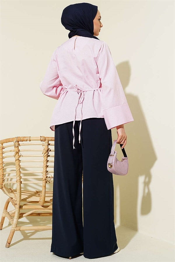 Fine Striped Asymmetrical Cut Tunic Pink