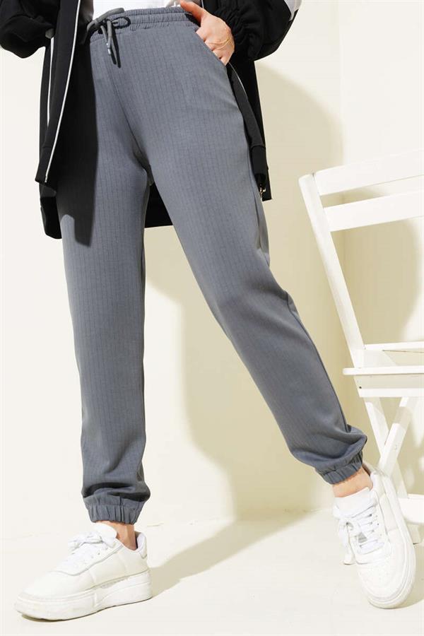 Thin Striped Waist Drawstring Jogger Pants Smoke