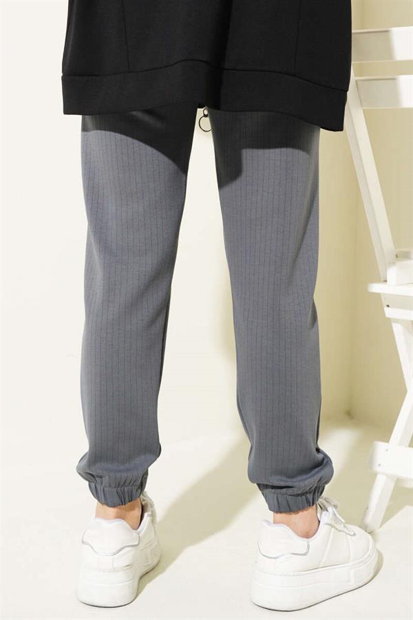 Thin Striped Waist Drawstring Jogger Pants Smoke
